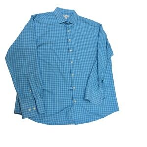 Peter Millar Summer Comfort Men's Blue Plaid Long‎ Sleeve Button Up Shirt Size L